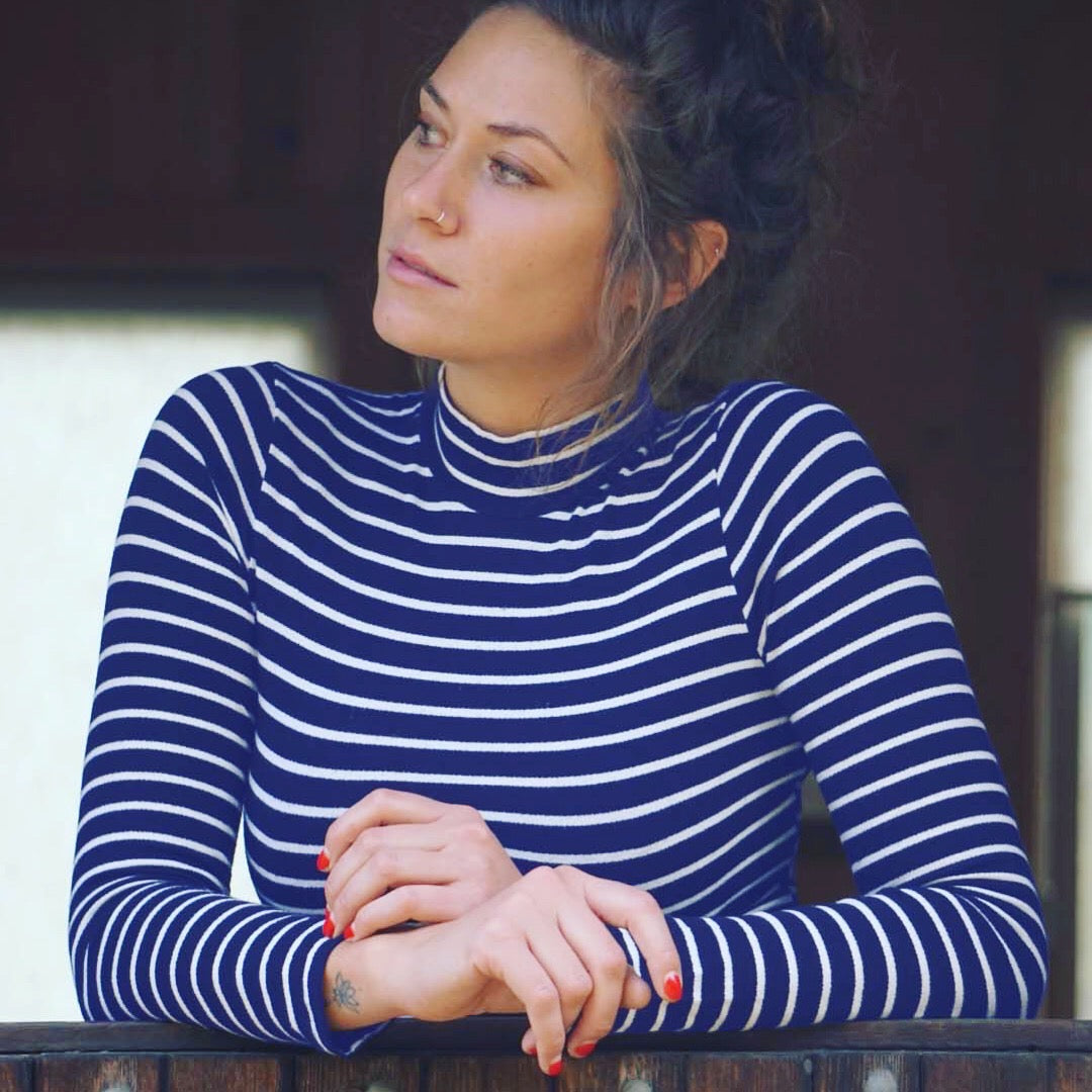 Mock Turtleneck || Blue and White Stripe