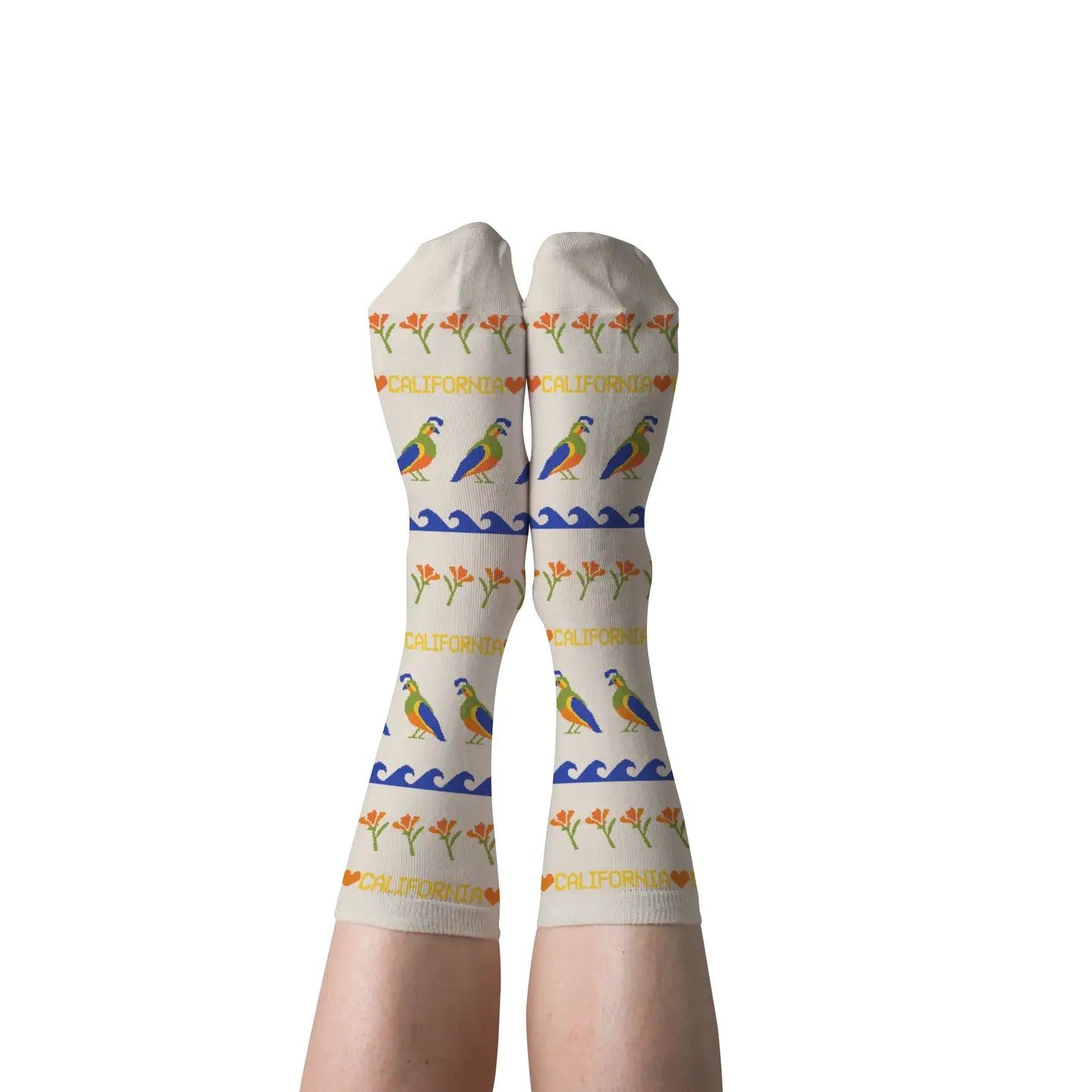 Crew Socks || California Poppy and Quail