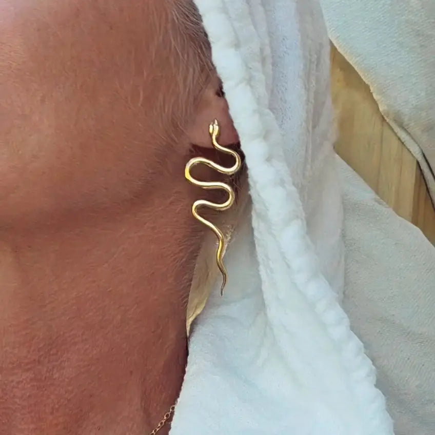 Brass Snake Serpent Handmade Swirl Drop Earrings