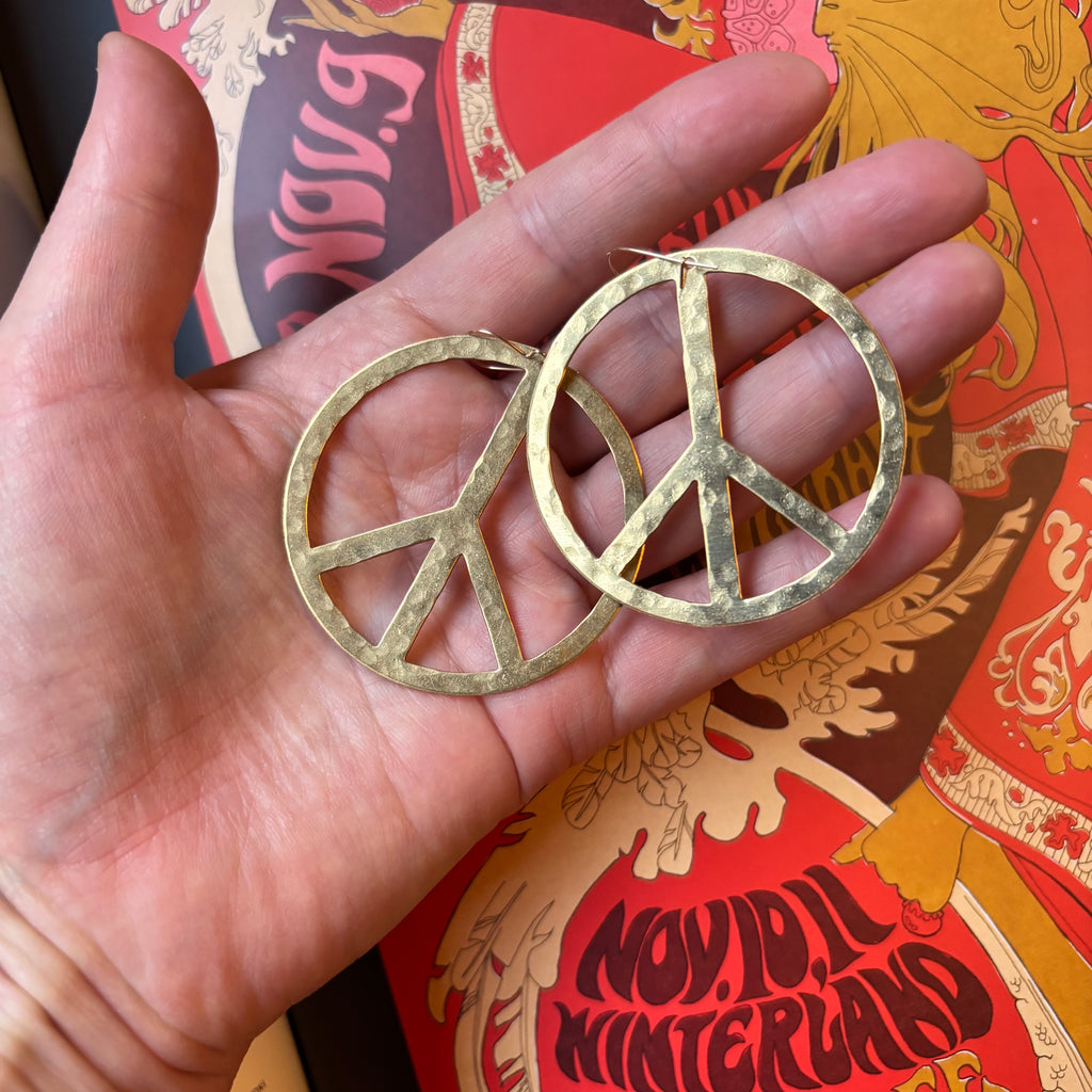 Brass Peace Sign Earrings