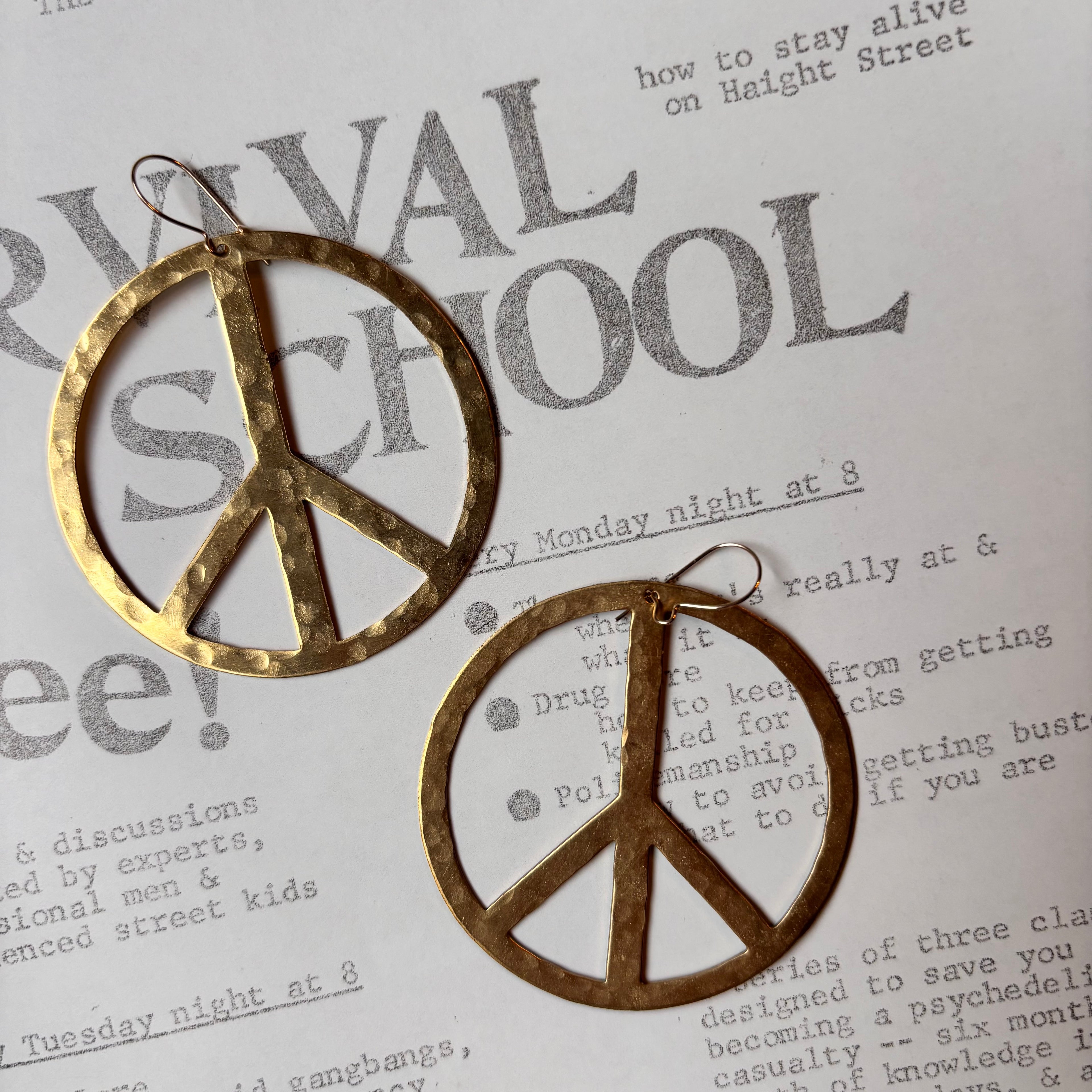 Brass Peace Sign Earrings