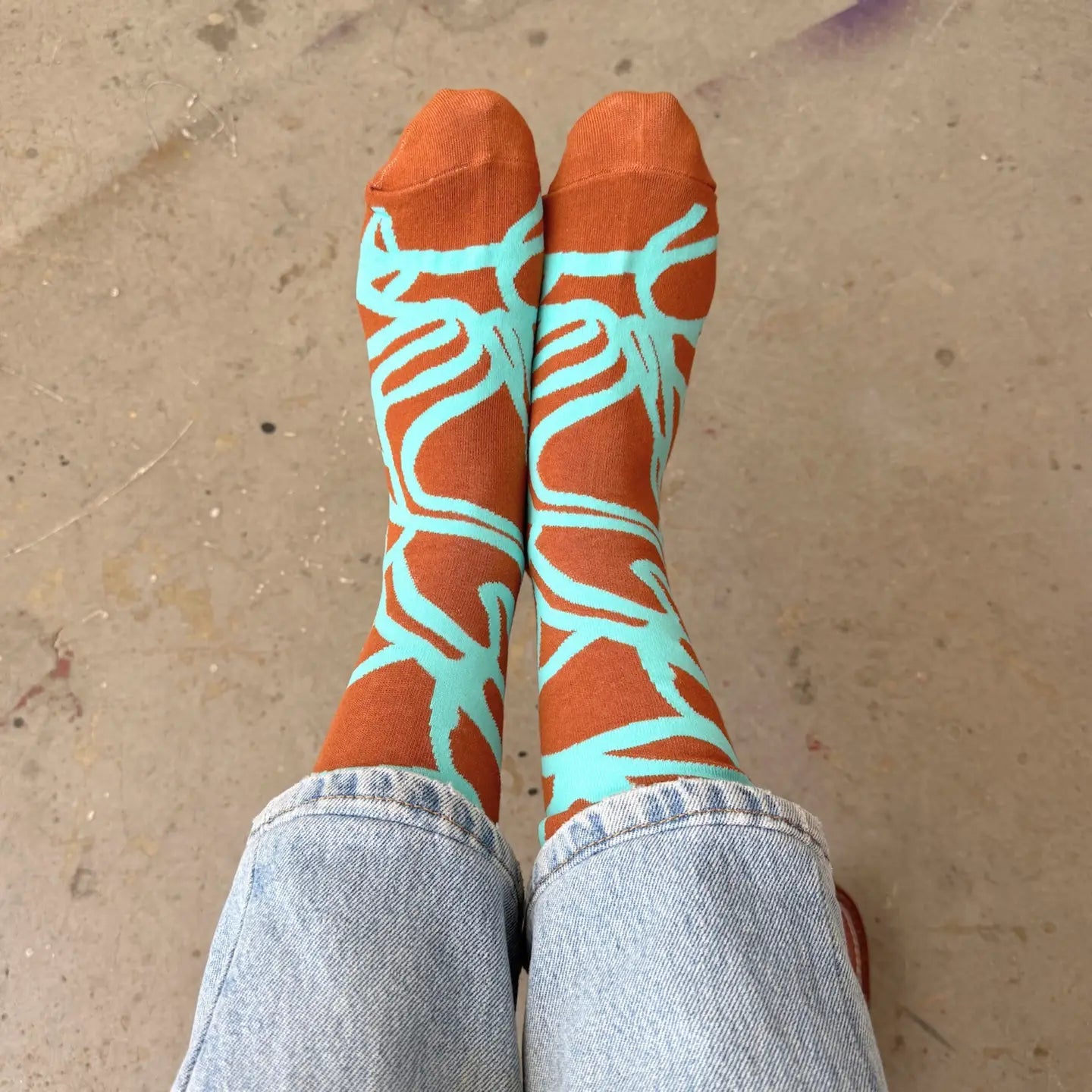 Crew Socks || River || Aquamarine & Carmel