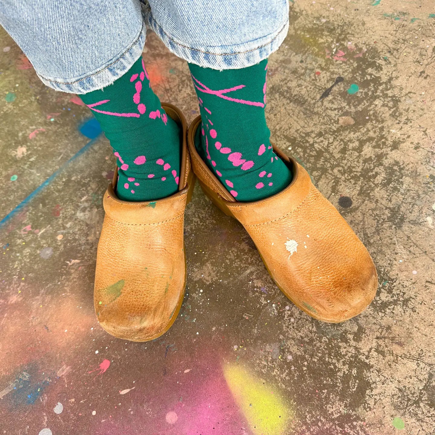 Crew Socks || Drape || Emerald & Neon Pink