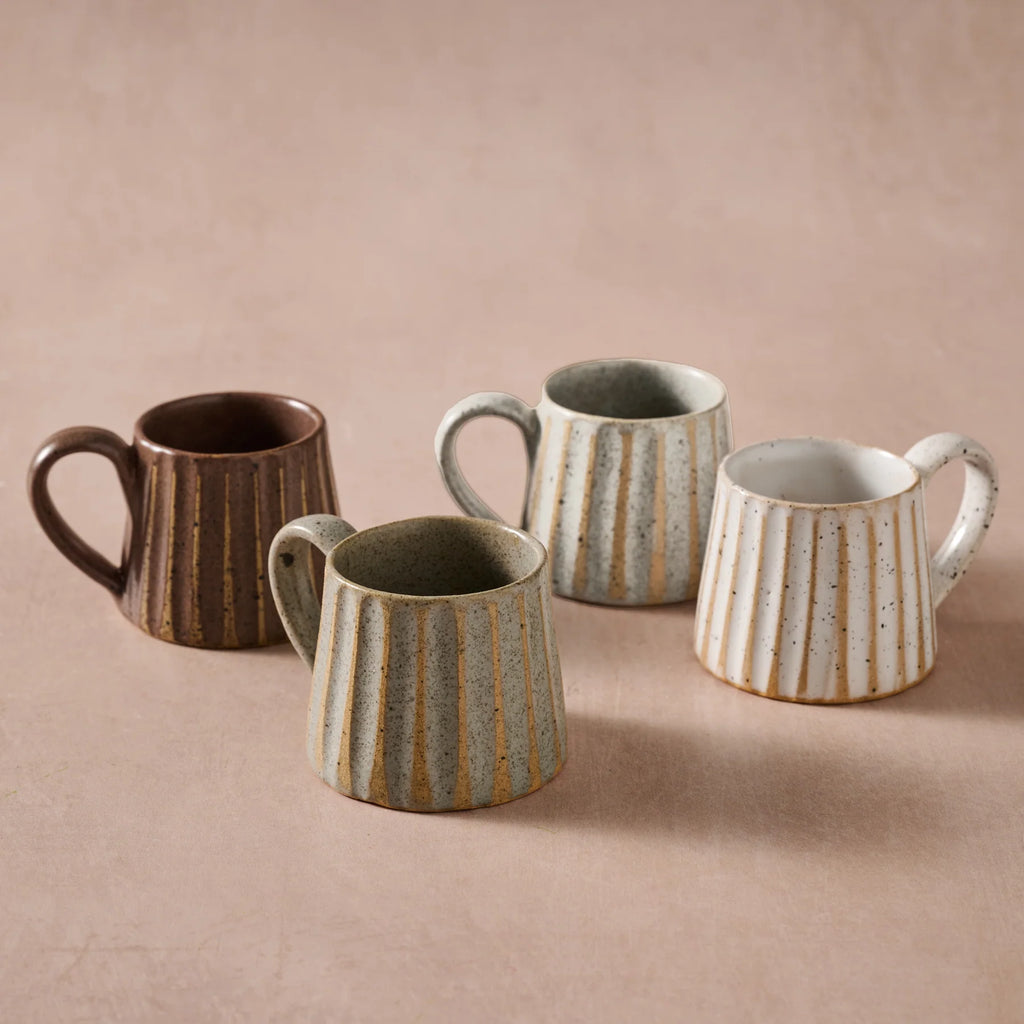 Sundara Conical Fluted Ceramic Espresso Mugs || Set of 4