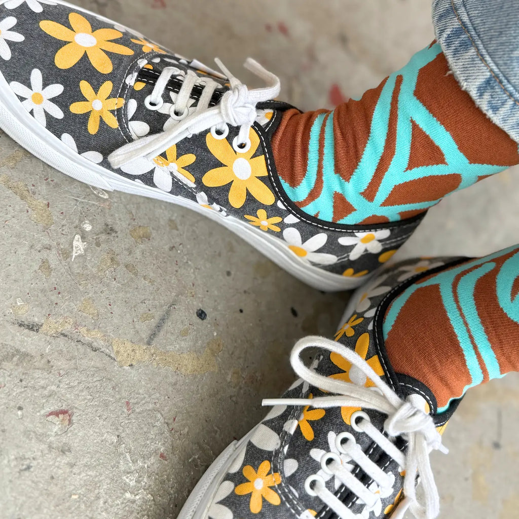 Crew Socks || River || Aquamarine & Carmel