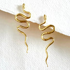 Brass Snake Serpent Handmade Swirl Drop Earrings