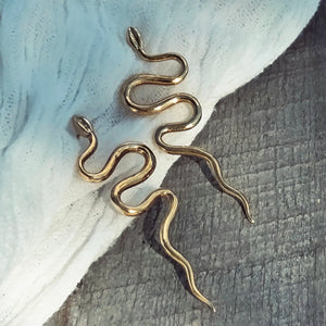 Brass Snake Serpent Handmade Swirl Drop Earrings
