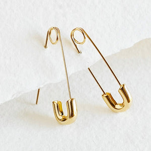 Gold Plated Safety Pins Earrings