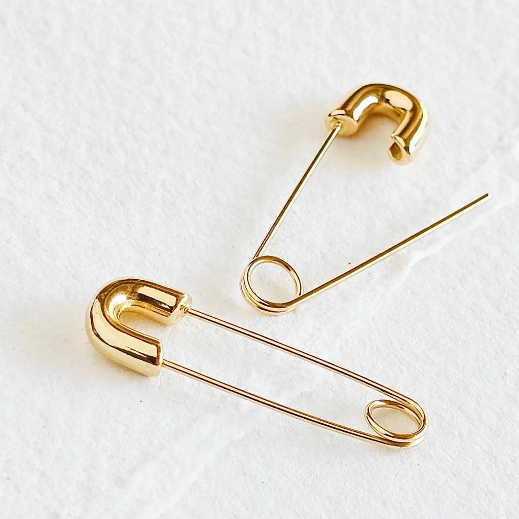 Gold Plated Safety Pins Earrings