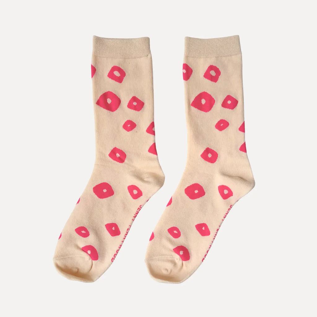 Crew Socks || Lucy || Hot Pink & Natural