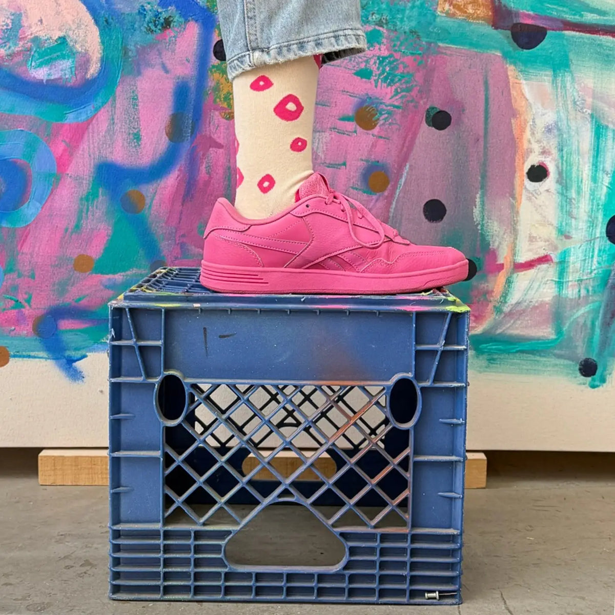 Crew Socks || Lucy || Hot Pink & Natural