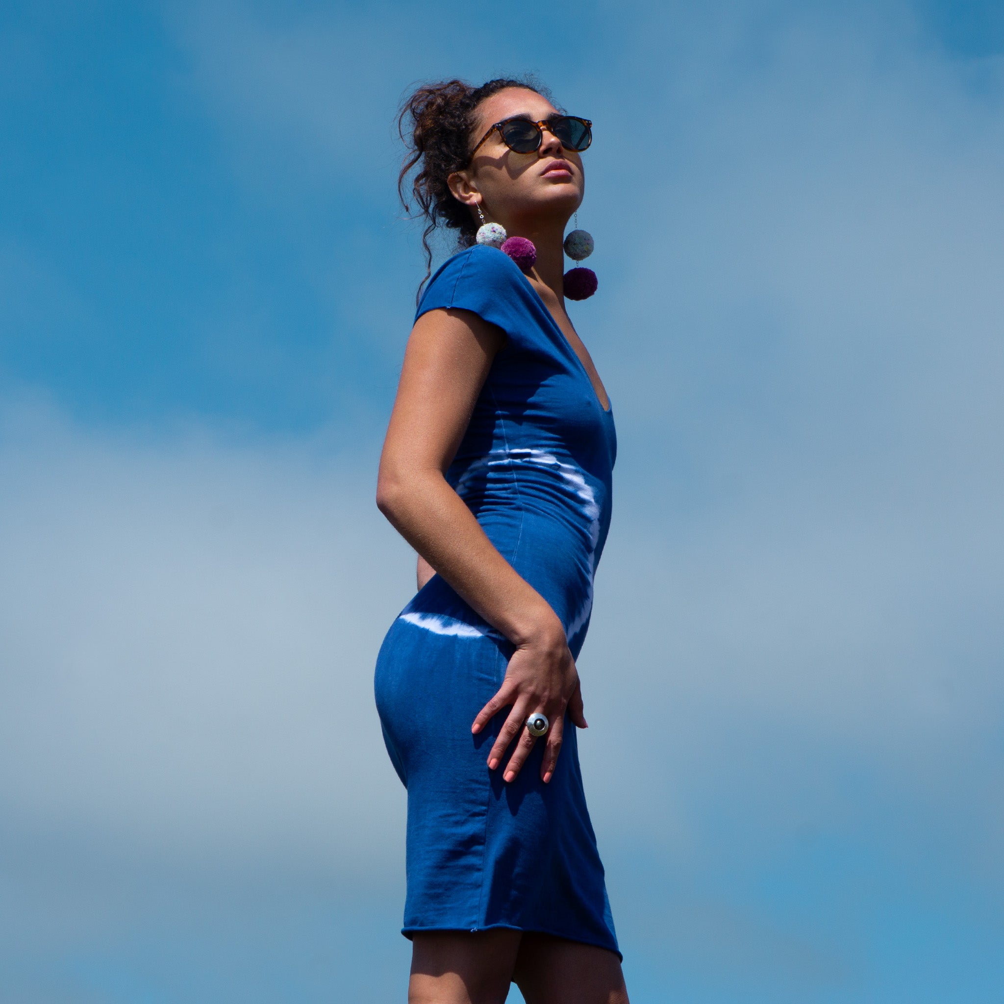 Maya Slip Dress || Circles || Indigo