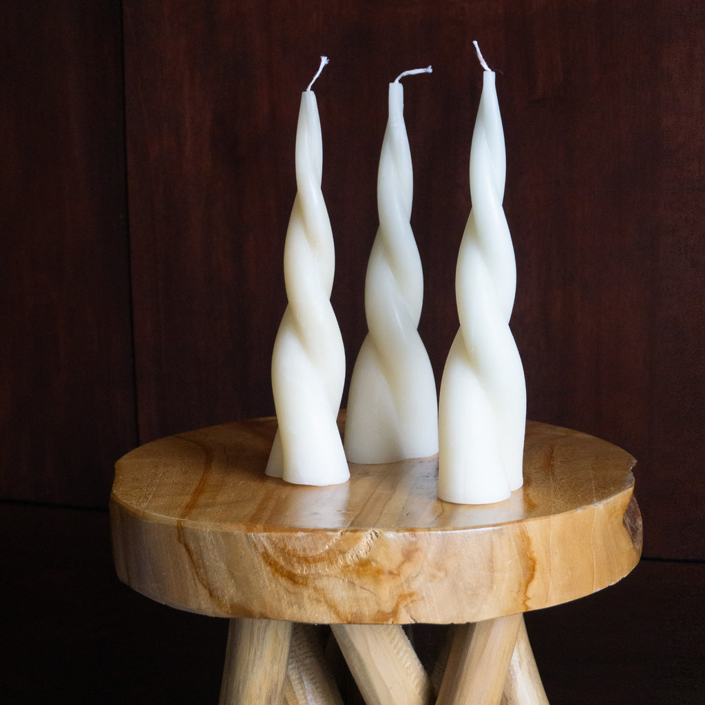 Large Twist Pillar Candle || Milk