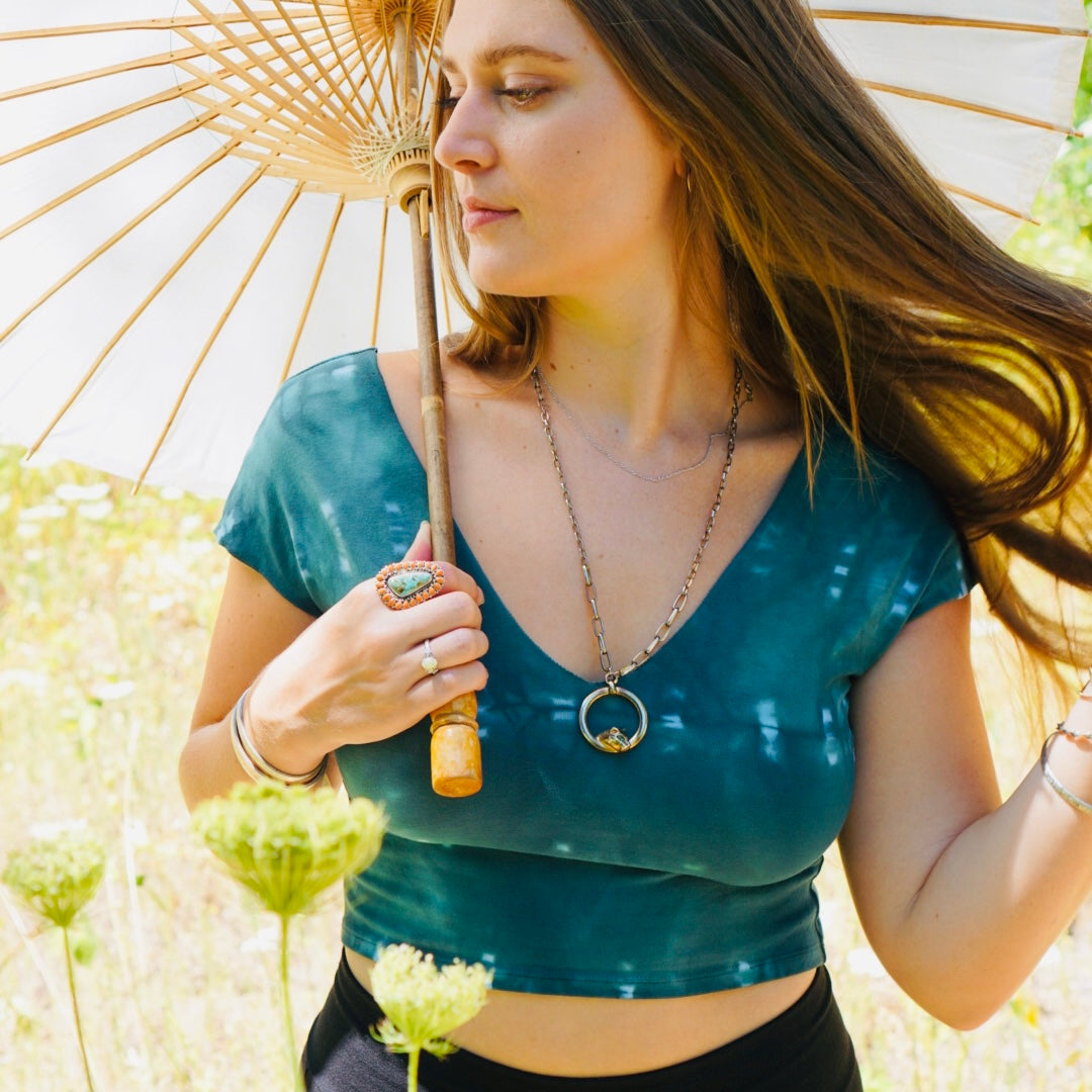 V Cotton Crop Top || Nirvana || Emerald