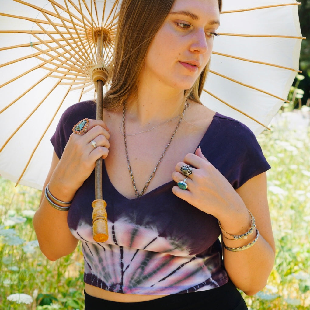 V Cotton Crop Top || Amethyst