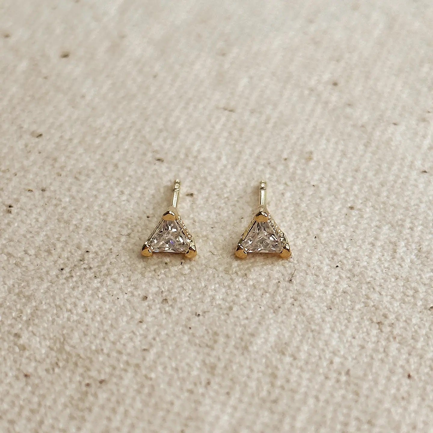 Mini Gold & CZ Triangle Stud
