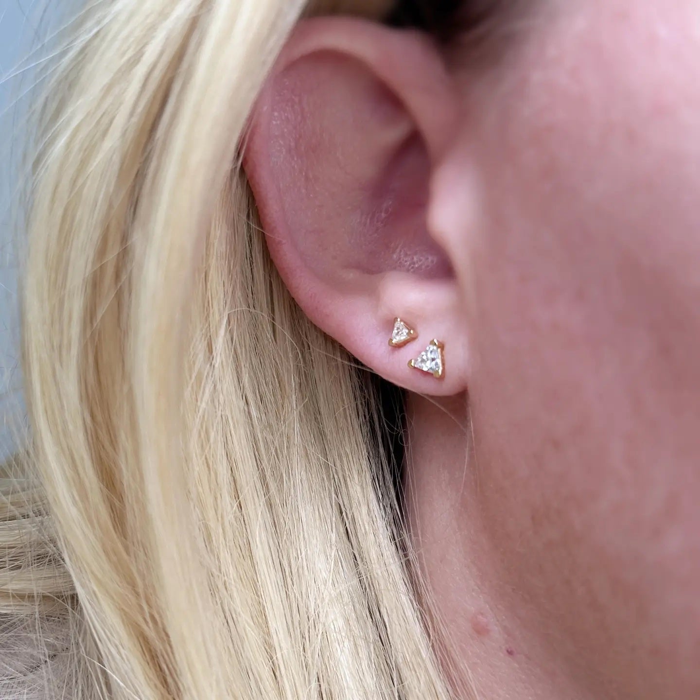 Mini Gold & CZ Triangle Stud