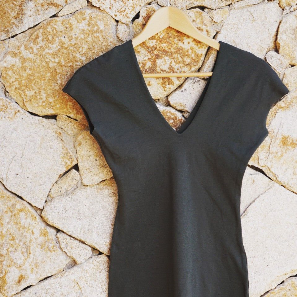 V Cotton Slip Dress || Dark Olive
