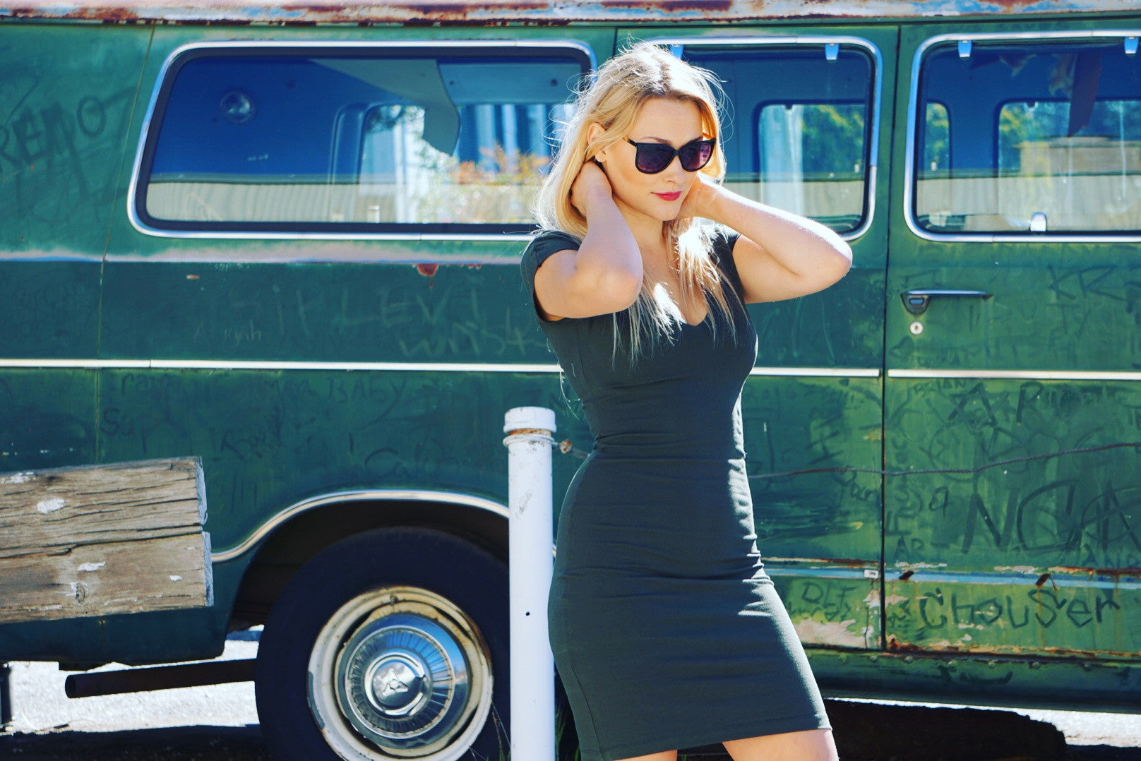 V Cotton Slip Dress || Dark Olive
