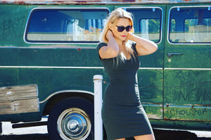 V Cotton Slip Dress || Dark Olive