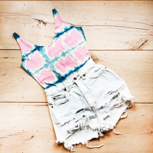 Sola Onesie || Shibori Squares || Bubblegum Indigo