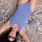 Nola Low Back One-Piece || Birds & Stripes (Fully Reversible)