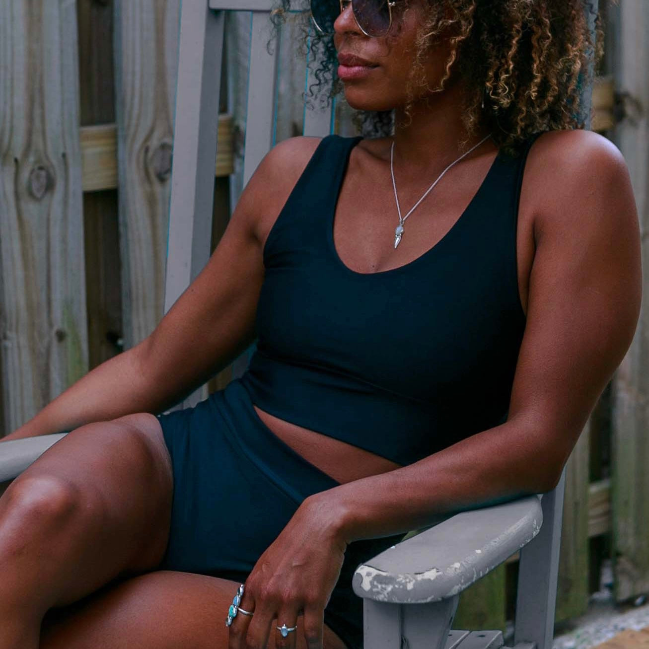 Swim Crop Tank || Black