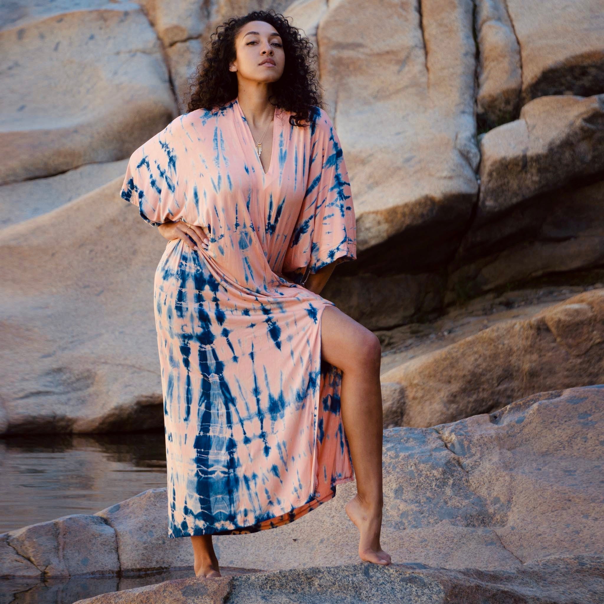 of Earth & Salt Hand-Dyed River Caftan || Indigo Dye One Size / Azure Shores Rayon Siro Jersey