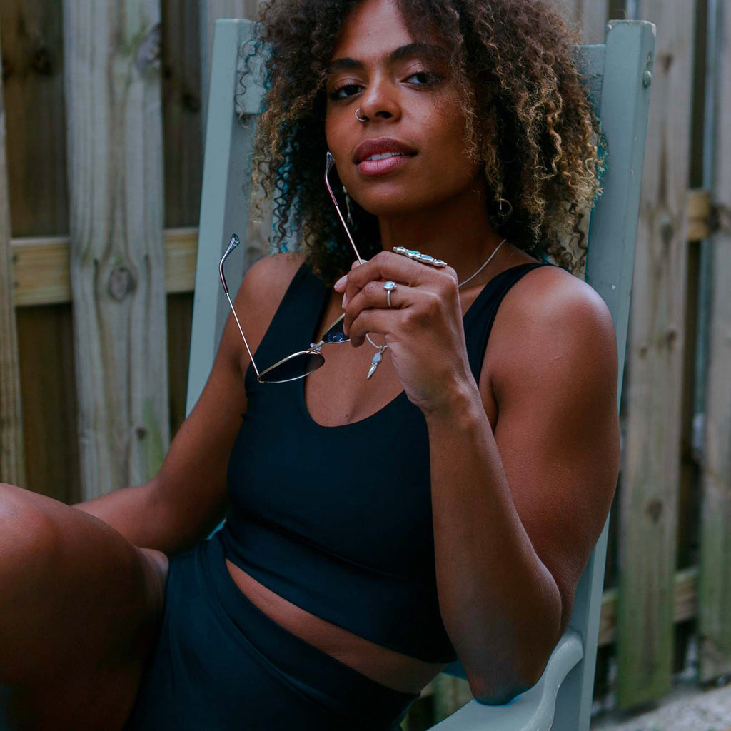 Swim Crop Tank || Black