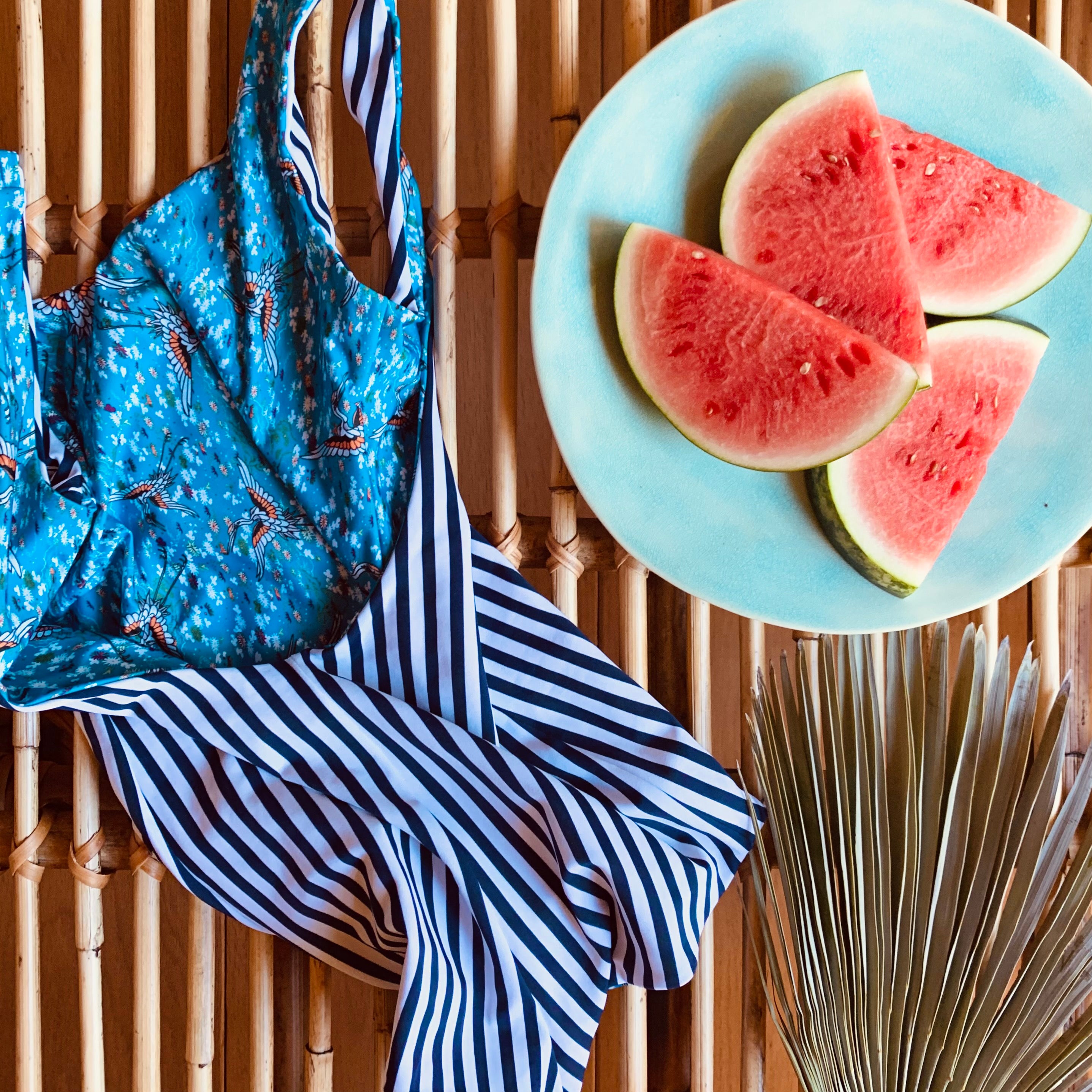Nola Low Back One-Piece || Birds & Stripes (Fully Reversible)