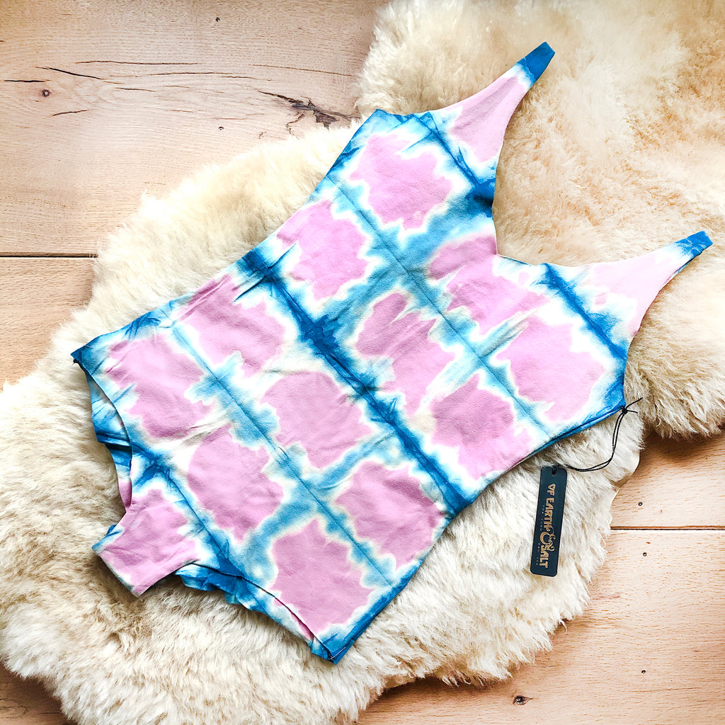 Sola Onesie || Shibori Squares || Bubblegum Indigo